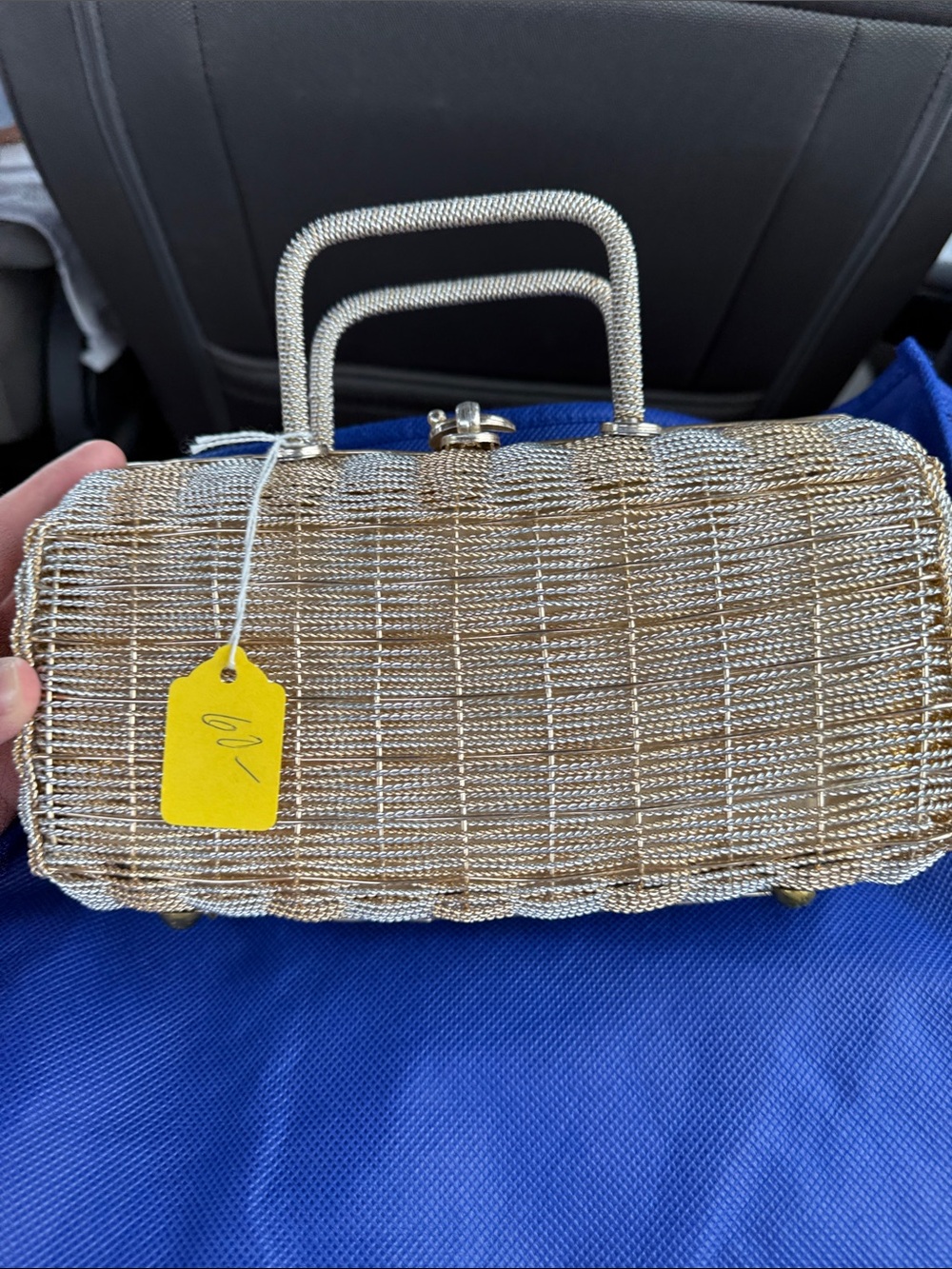 Gold Metal Mesh Top-Handle Evening Bag